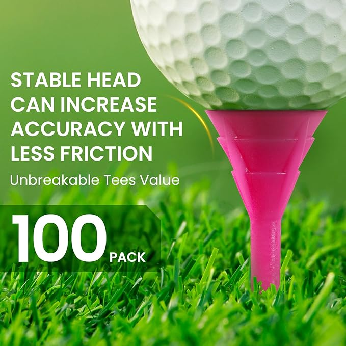FINGER TEN Unbreakable Golf Tees Plastic 3 1/4 inch Value 50/100 Pack, Low Friction & Low Ball Spin Long Tees to Improve Distance & Accuracy, Durable Tees with Assorted Colors to Practice