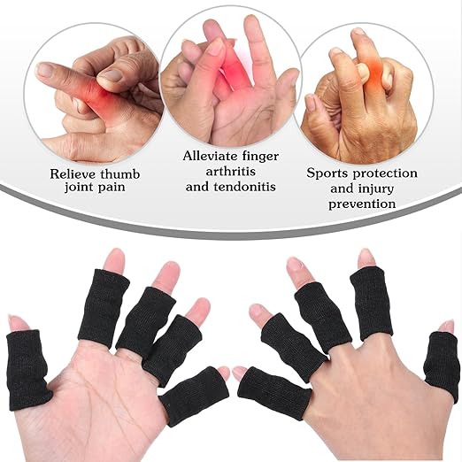 30 Pcs Finger Compression Sleeves, Elastic Fingers Support Protector, Finger Protector for Trigger Fingers Arthritis Swelling Basketball Sport, Breathable Elastic Pain Relief (Black, Blue, Beige)