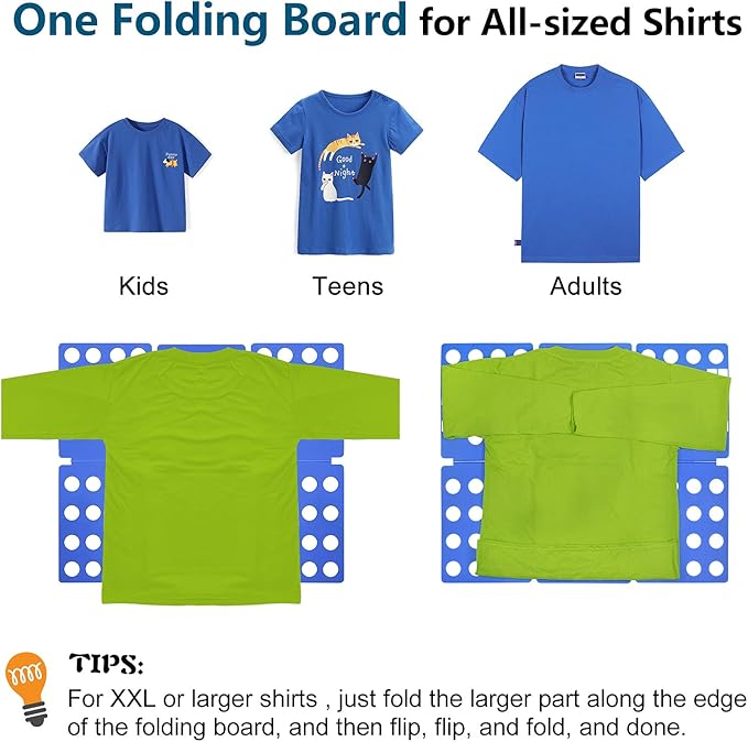 Geniusidea Shirt Folding Board T Shirt Folder for Adults Laundry Room Tough PP Plastic Folding Tool 27.16"x22.44" Easy to Fold Clothes into a Uniform Size, Blue