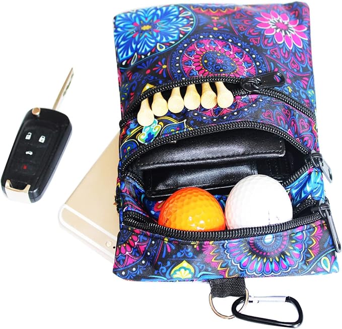 Golf valuables Pouch, Zipper Golf Ball Bag with 4 Pockets, Golf Accessories Pouch for Storing Balls,tees,Mobile Phone,Keys, Cards and Cash, Great Gift for Golfers