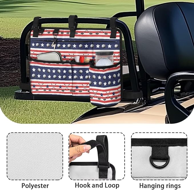 Golf Ball Golf Cart Rear Seat Organizer Universal No Drilling Storage Bag Lightweight Accessories