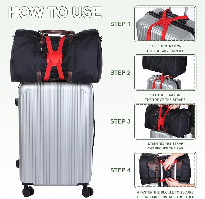 Adjustable Luggage Straps, Suitcase Elastic Strap Bag Bungee with Buckles Travel Accessories - Fitting for(Travel/Add A Bag/Securing Luggage), 27-66 Inch & 2Pcs & Black
