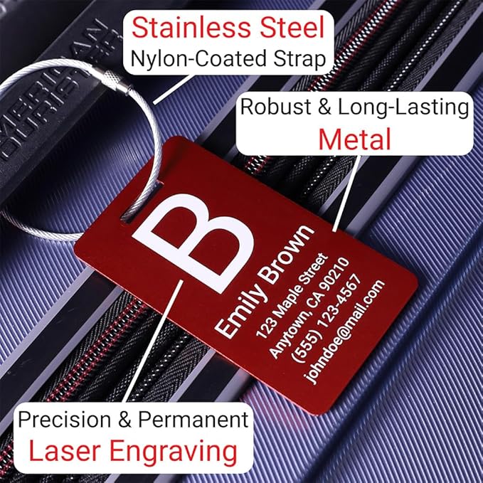 Personalized Luggage Tags for Suitcases 4 Pack – Custom Metal Name Tag for Travel, Golf Bag, and Baggage – Durable Aluminum Luggage Name Tags (Copper Sunset, Vertical)