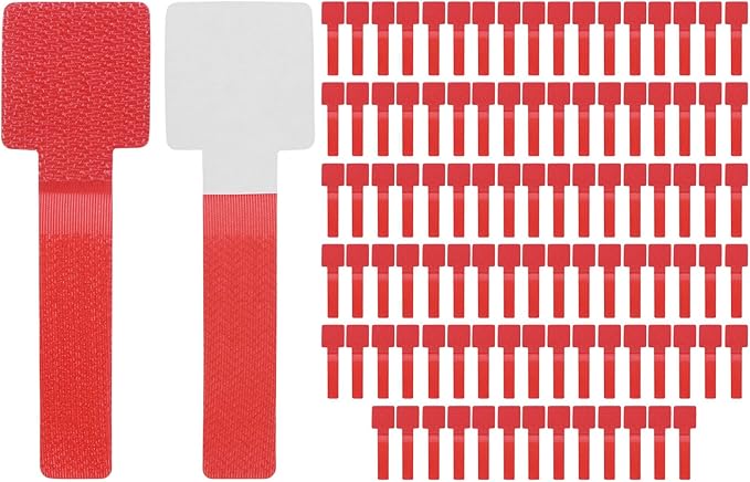 100-Pack Hook and Loop Cable Ties, 3.5 x 1.1 Inch Enhanced Self-Adhesive Cord Organizer for Desk/Home/Wall/Office Essentials, Cable Management Under Desk [Red]