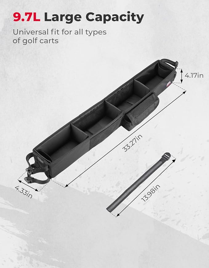 KEMIMOTO Upgraded Golf Cart Front Storage Basket No Drilling Golf Cart Storage Tray Compatible with EZGO Drive Club Car Kandi Electric Golf Carts, 1680D Golf Cart Caddy Organizer, Black