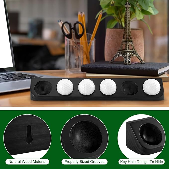 Wooden Golf Ball Display Case Black Ball Holder Wall Mount Stand Wall Mountable Shelf for Collector Sports Memorabilia Decoration Supplies (Black)