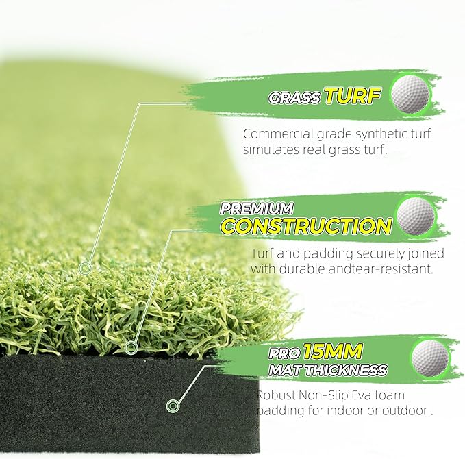 Golf Hitting Mat Indoor Outdoor, 5 * 4ft Thickened Golf Practice Mat with 3 Turfs for Backyard Swing,Driving Chipping Training