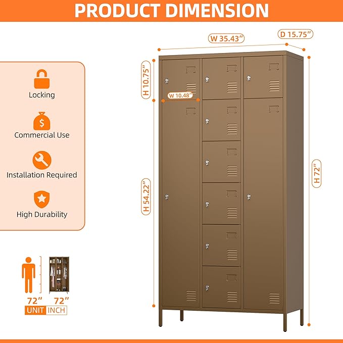 METAN Metal Locker for School Office Gym Bedroom, 10 Doors Steel Storage Locker Cabinet for Employees, Industrial Storage Locker, Assembly Required (Khaki)