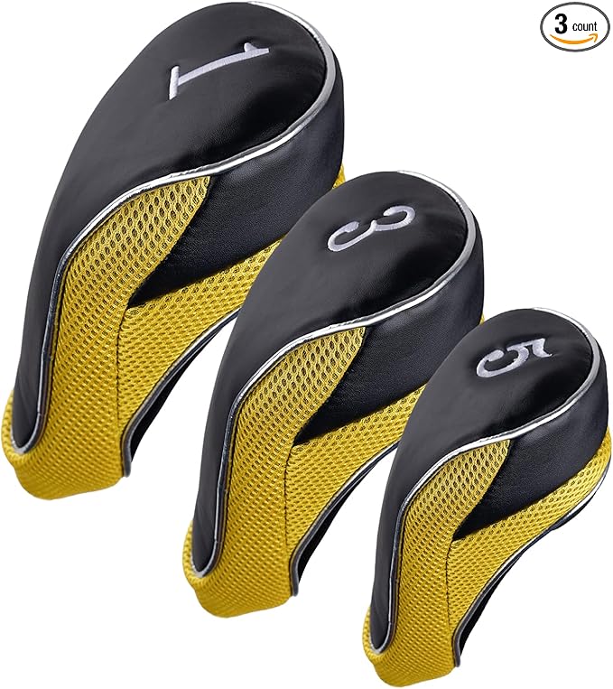 Andux Golf Club Driver Wood Head Covers with Hook & Loop Set of 3
