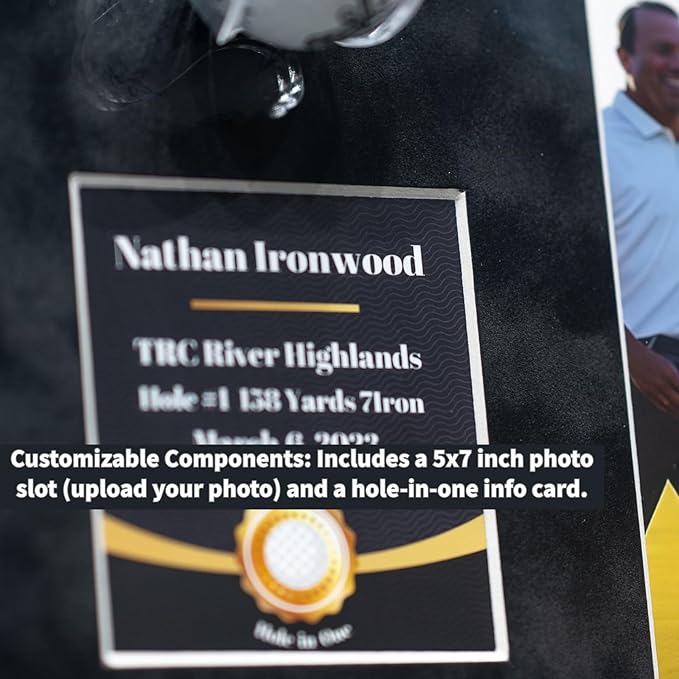 One-Shot Victory Golf Ball Display Frame – Acrylic Case with External Ball Mount, Custom Photo & Nameplate, Black Suede Mat, Elegant Golf Keepsake Gift