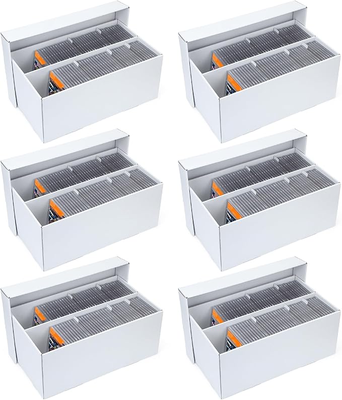 6 Pack Trading Card Storage Box - 2 Rows Graded Card Case holds 88 PSA Slab Cards, Cardboard Holder Organizer Boxes with Dividers for Sport Cards