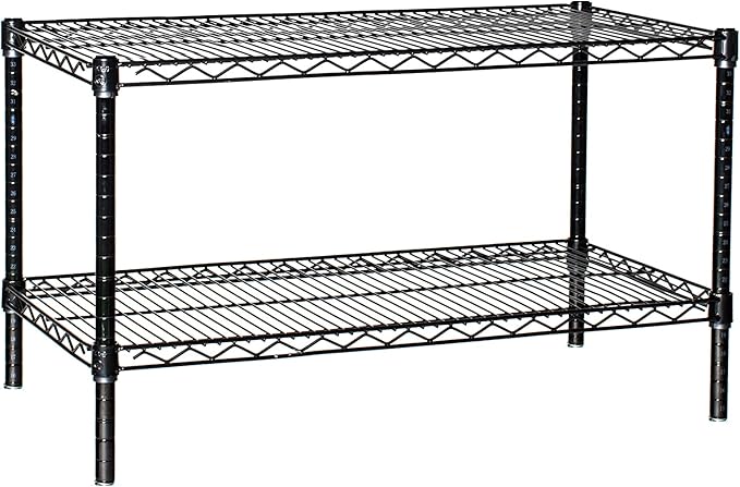 Omega Shelving Storage | 2 Tier Starter Shelving Unit 21" Deep x 48" Wide x 14" High - 800 lb Weight Capacity per Shelf, Adjustable Wire Shelving, Tool-Free Assembly |Black Shelving