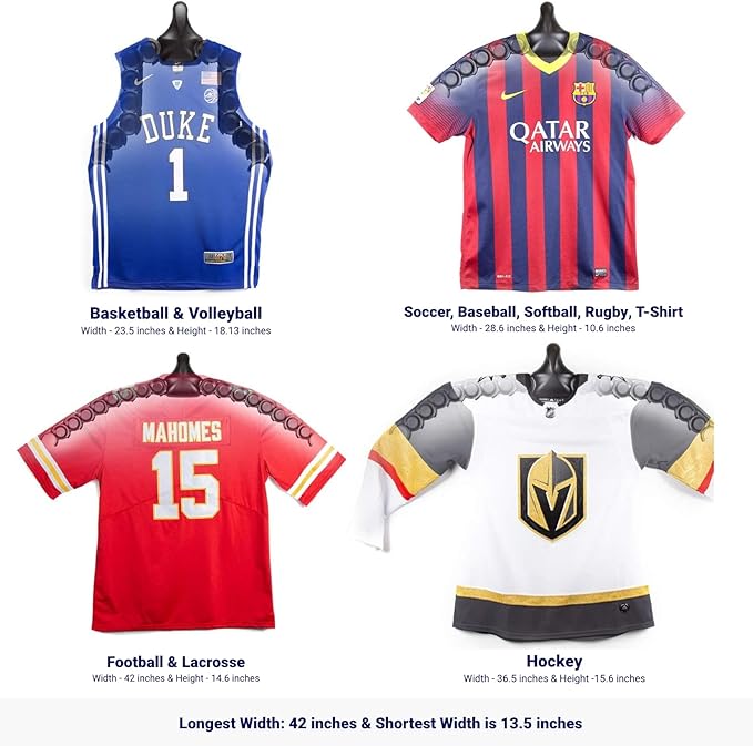 ChalkTalkSPORTS JerseyGenius Adjustable Jersey Display | 3 Pack | Shapes to Fit Any Sports Jersey | Jersey Hanger for Wall Display