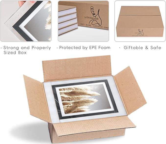 ArtbyHannah Gallery Wall Frame Set, 8 Pack Picture Frames Collage Wall Art Decor with Neutral Pampas Grass for Bedroom, Assorted Size Including 8"x10", 5"x7", 4"x6", 6"x6"(Multi-color Frame,Small)