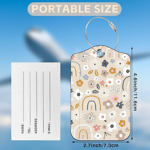2 Pack Luggage Tags for Suitcases Boho Rainbow Flower Leather Luggage Tags Privacy Cover ID Label with Stainless Steel Loop and Address Card for Women Men Travel Bag Backpack