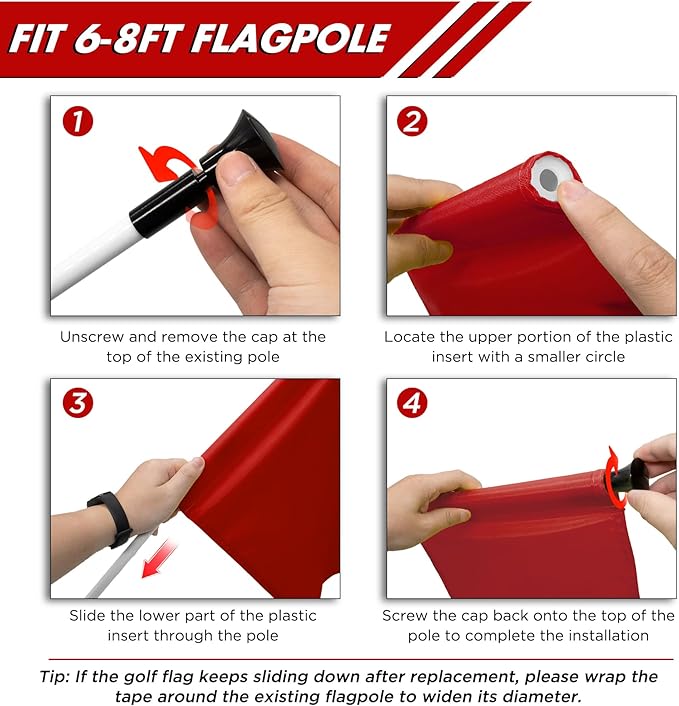 KINGTOP Golf Flag 20x14 Inch - Plain Red, 420D Nylon, Tube Inserted - Standard Putting Green Flags for Backyard Practice, Golf Courses, Country Club, 1-Pack