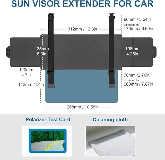 Veharvim Sun Visor Extender for Car (Polarized, UV400, PC Lens, 2 Side Sunshade), Car Visor Extender Sun Blocker, Visor Extender Attachment, Anti-Glare Sun Visor Accessory for Safe Driving (2 Pack)