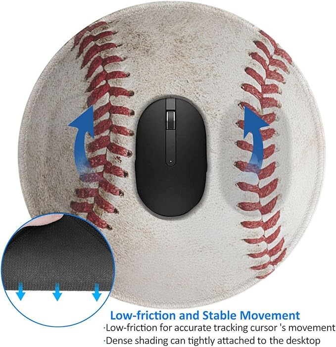 Novelty Dirty Baseball Ball Round Mouse Pad, Small Gaming Mousepad with Stitched Edge, Non-Slip Rubber Base Mouse Mat Office Desk Accessories for Laptop Computer Decor 7.9 X 7.9 Inch
