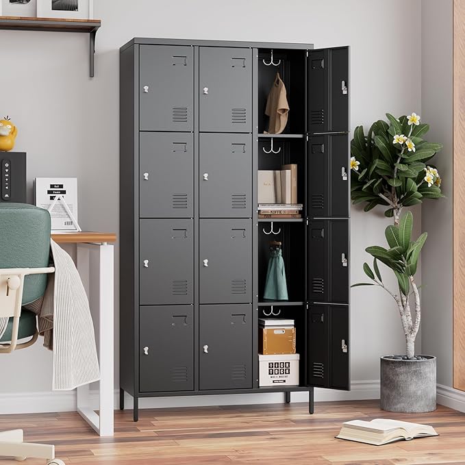 METAN Metal Locker for School Office Gym Bedroom, 12 Doors Black Steel Storage Locker Cabinet for Employees, Industrial Storage Locker, Assembly Required (12 Door-Black)