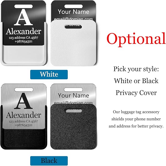 Customized Stainless Steel Luggage Tags: Personalize Your Suitcases, Backpacks, and Bags with Your Text - Custom Initial Text Name ID,Number(2 Pack)