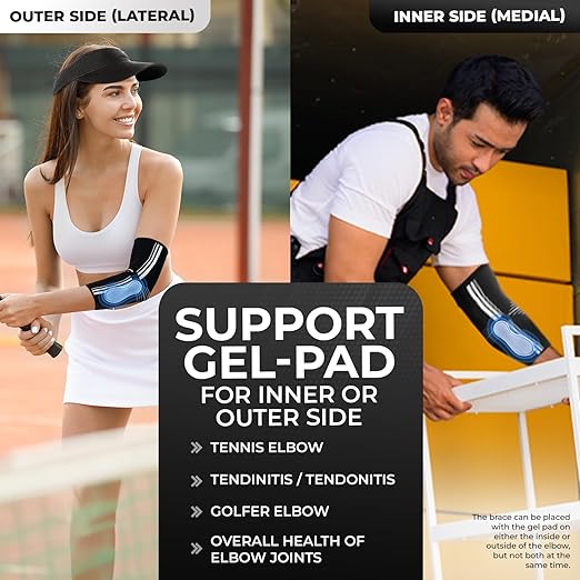 DR. BRACE® Elite Elbow Brace Support, Breathable Elbow Compression Sleeve with Gel Pad for Golfer's, Tennis Elbow & Tendonitis Treatment & Pain Relief 2024 (A Black-White, Large)