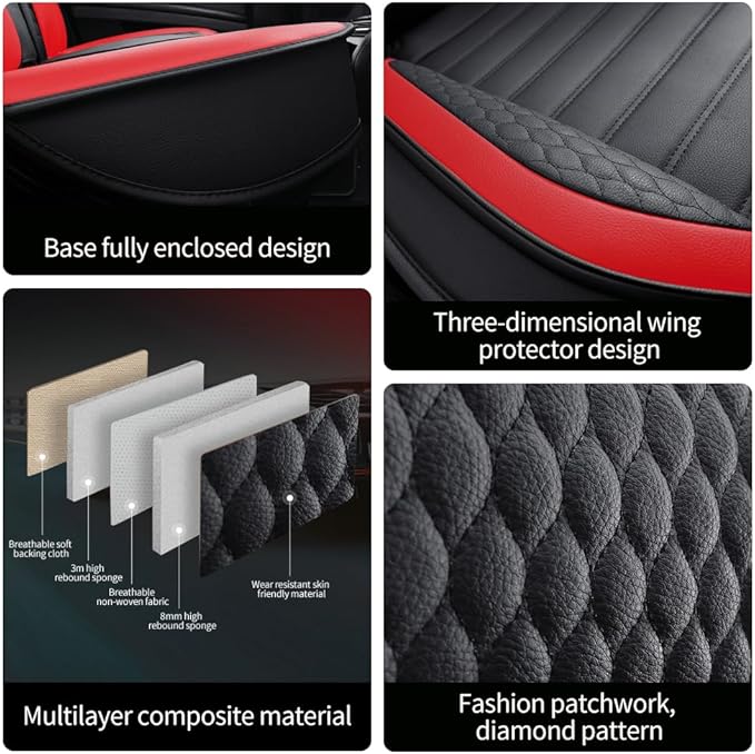 Leather Car Seat Covers for Volkswagen Golf Alltrack 2017-2019,Car Seat Covers Full Set,Seat Covers with Safety,Waterproof Seat Cover Compatible Airbag(5pcs Black&Red Bars Luxury)
