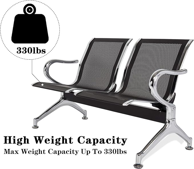 Kinfant Waiting Room Chairs - Reception Guest Bench for Airport Hospital Bank Salon Barber (Black)