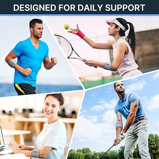 Fit Geno Elbow Brace for Tennis & Golfer's Elbow: Adjustable Elbow Strap for Tendonitis Pain Relief with Compression Pad - Support for Sports Men and Women - Forearm 8''-10.5'', 1 Pack, Gray