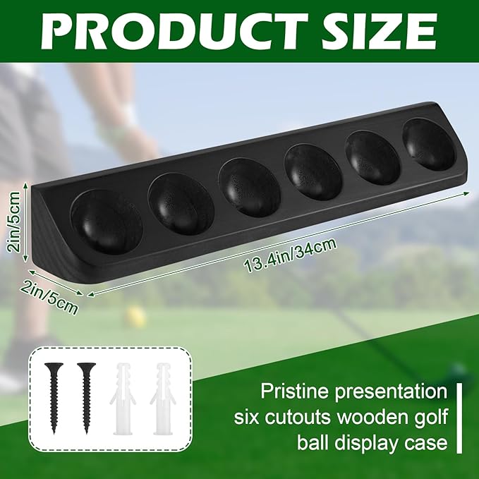 Wooden Golf Ball Display Case Black Ball Holder Wall Mount Stand Wall Mountable Shelf for Collector Sports Memorabilia Decoration Supplies (Black)