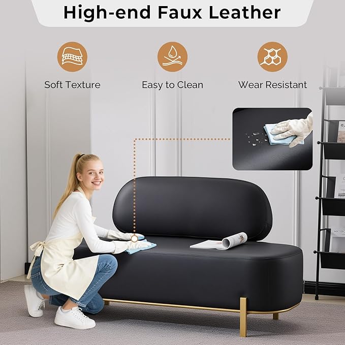 OmySalon Waiting Room Bench with Back, 55.1" Office Guest Chair, Faux Leather Upholstered Reception Seating, Lobby Bench for Beauty Salon Barbershop Airport Bank Hall Room Conference