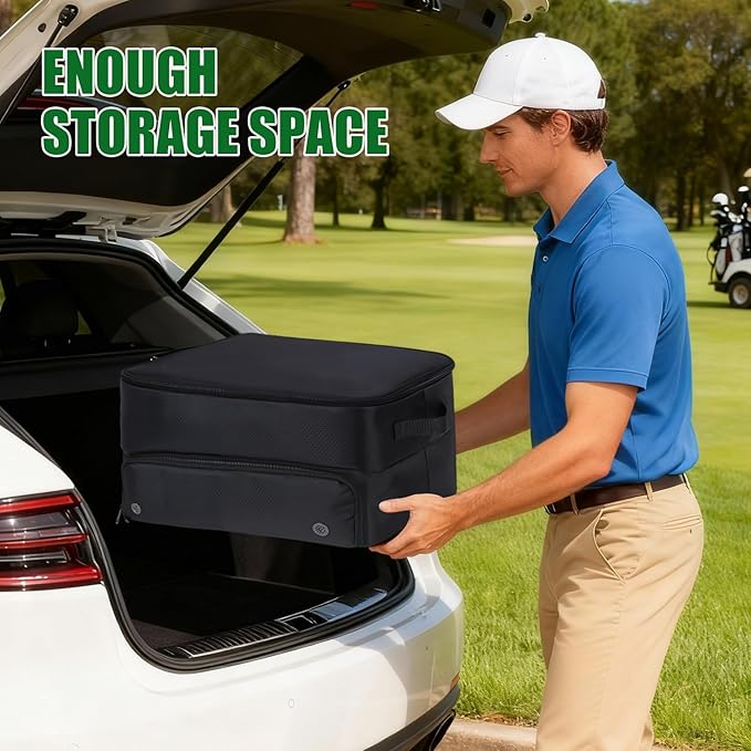 2 Layer Golf Trunk Organizer, Golf Gifts for Men with Separate Ventilated Compartment,Waterproof Car Trunk Locker for Balls, Tees, Clothes, Gloves, Accessories, Golfer Gifts