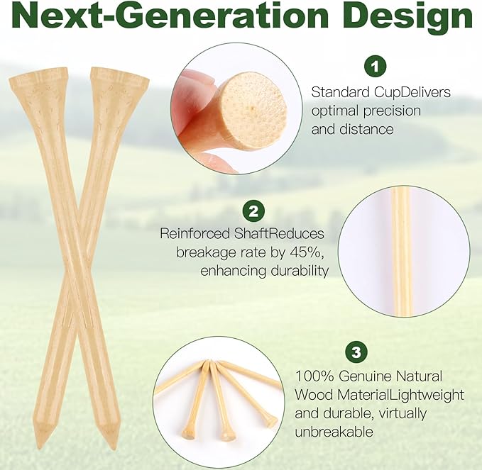 Guirnd 150PCS Professional Wooden Golf Tees 2 3/4 inch Biodegradable Bamboo Golf Tees, Stable and Reliable, Available in Natural Color