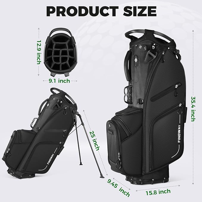 Findway 14 Way Golf Stand Bag, Lightweight Golf Bag with Stand for Men Women, Golf Club Carry Bag with Dual Strap, Full Length Dividers, Multiple Pockets, Golf Ball Holder