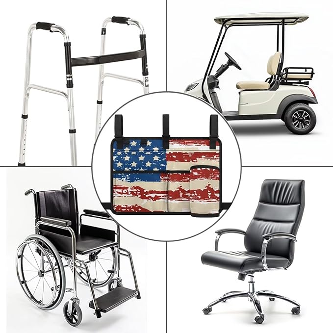 American Flag Golf Cart Bag, Golf Cart Rear Seat Organizer with Open Pockets for Golf Balls & Bottles
