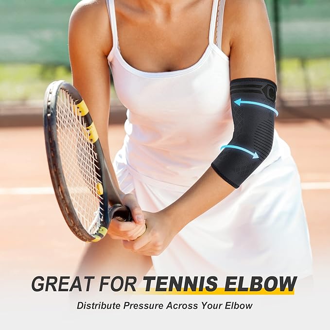 CAMBIVO 2 Pack Elbow Brace for Tendonitis, Tennis Elbow Compression Support Sleeve for Golfers Elbow Pain Relief, Arthritis, Bursitis, Workout, Weightlifting (Black-Grey,Medium