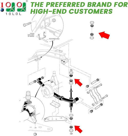 10L0L Golf Cart Shock Absorber Bushing Kit for Club Car DS Precedent 1982-Up and EZGO TXT Marathon 1989-Up, Replace OEM 1011415,1010142