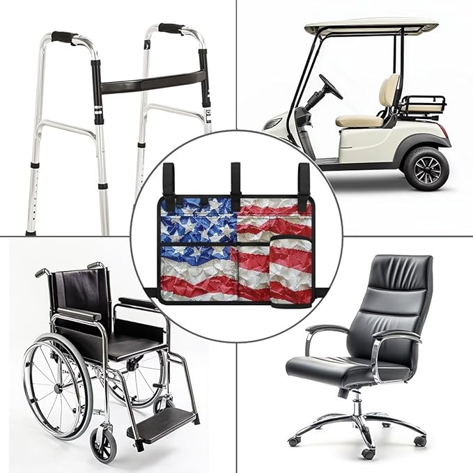 American Flag Golf Cart Bag, Golf Cart Rear Seat Organizer with Open Pockets for Golf Balls & Bottles