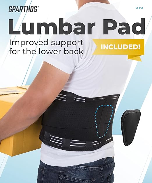 Sparthos Lumbar Support Belt – Adaptive Fit for Back Pain & Herniated Disc – Breathable & Adjustable Lower Back Brace with Lumbar Pad – for Men & Women – Fits 59-63″ Waist (XX-Large, Check Sizing)