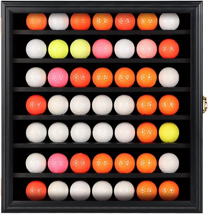KCRasan Golf Ball Display Case - Wall Mounted Holder with Glass Door, Ideal Gift for Golf Enthusiasts