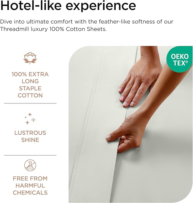 Threadmill Luxury 800 Thread Count King 100% Cotton Sheets - Light Grey Sateen Weave Bed-Sheets, Better Than Egyptian Cotton, 4 Pc Solid Soft Bed Set, Fits 16" Deep Pocket
