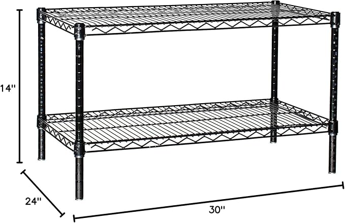 Omega Shelving Storage | 2 Tier Starter Shelving Unit 24" Deep x 30" Wide x 14" High - 800 lb Weight Capacity per Shelf, Adjustable Wire Shelving, Tool-Free Assembly |Black Shelving
