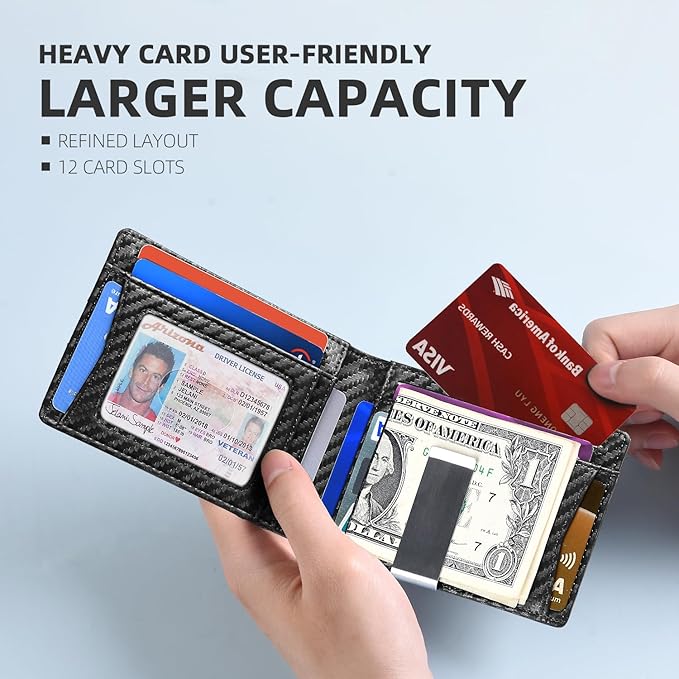 Zitahli Money Clip Wallets for Men,Slim Bifold Wallet 10-12 Cards, Mens Leather Wallet with ID Window,RFID Blocking Thin Minimalist Credit Card Holder,Gifts for Him