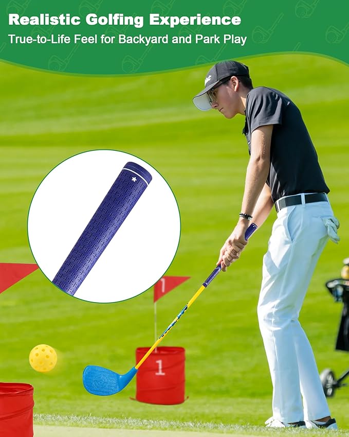 HOTWIND Backyard Golf Game Clubs 4 Pack with 5”x 3.5” Oversize Heads and 36” Lightweight Carbon Shaft for Adults Play Outdoor Golf Yard Game in Grass Parks and Yards Hit Plastic and Foam Balls