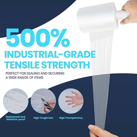 ADHES Handheld Stretch Film, 6 Rolls 100mm x 150m, Heavy Duty Plastic Wrap for Packaging, Moving, and Storage