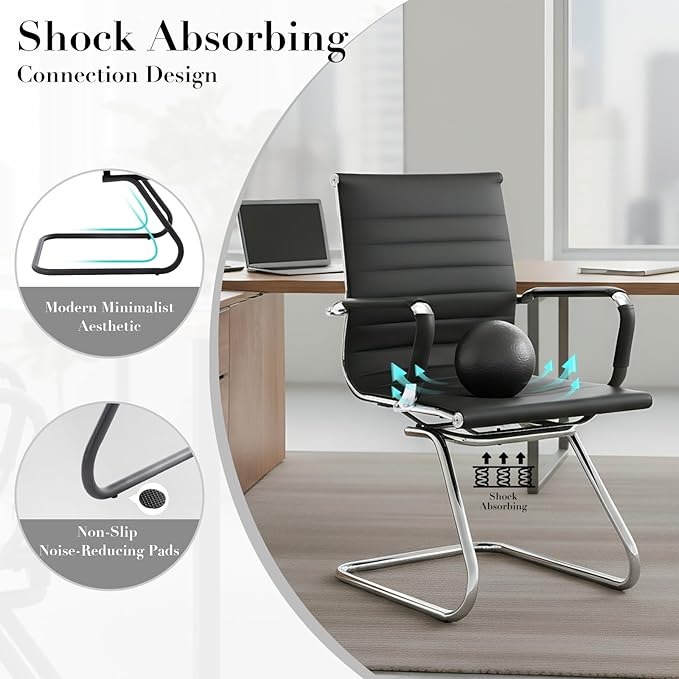 CIMOTA Waiting Room Chairs Leather Office Guest Chair Mid Back Reception Chairs with Sled Base for Meeting/Patient/Conference Room, Black Set of 6