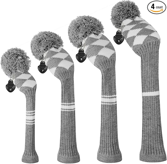 Scott Edward Knit Wood Golf Club Head Covers 4 Pieces Knitted Item Fit Over Well Driver Wood(460cc) Fairway Wood and Hybrid(UT)