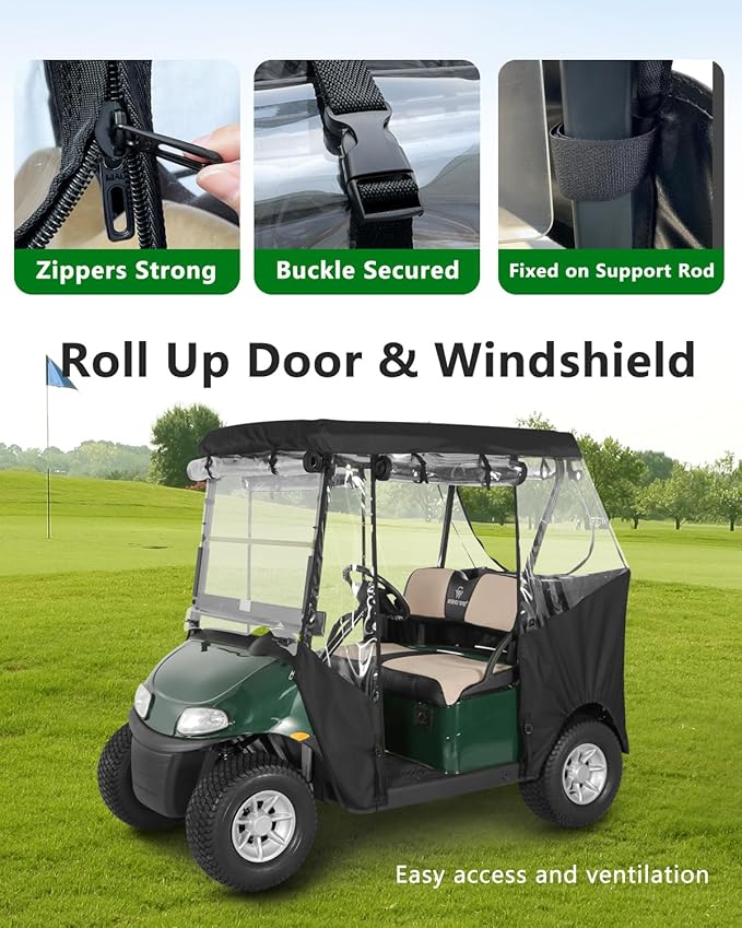 Golf Cart Enclosure 2 Passenger for Ezgo TXT RXV,600D Clear Rain Cover Driving Enclosure 2 Seater,Roll Up 4 Sided Transparent Windows&Door Heavy Duty Zipper,Side Mirrors Openings Winter enclosures