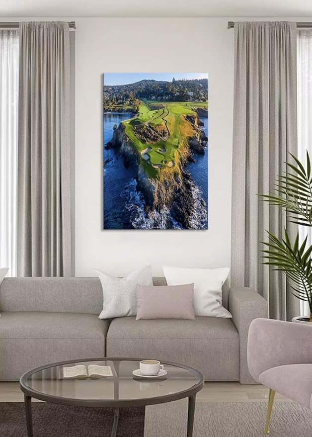 Pebble Beach Golf Course Canvas Wall Art for Living Room Bedroom Bathroom Home Decorations Sports Landscape Office Room Decor Golf Framed Artwork Giclee Prints Ready to Hang(18''W x 24''H)