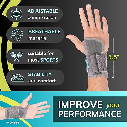 BraceAbility Wrist Support for Men and Women - Tennis and Pickleball Wrist Brace, Sports Injury Relief, Sprained Wrist Recovery, Tendonitis Support, Bowling, Volleyball, Golf - Left Hand (Large)