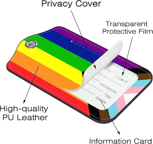 2 Pack Luggage Tags for Suitcase,Rainbow Flag PU Leather Luggage Tags with Privacy Cover Name Address Labels and Steel Ring,Creative Travel Accessories for Men and Women